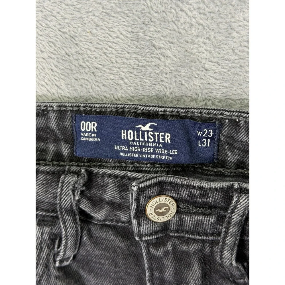 Hollister Jeans Womens 00 Black Dark Wash Denim Ultra High Rise Wide Leg Stretch